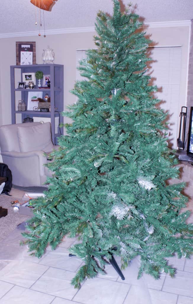 How to Flock a Christmas Tree - the tree before it was flocked